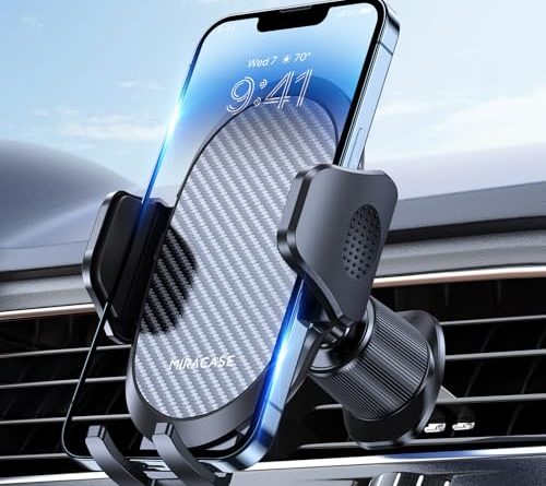 Miracase Phone Holders for Your Car with Metal Hook Clip, Air Vent Cell Phone Stand Car Mount, Universal Automobile Cradle Fit for iPhone Android and All Smartphones, Dark Black
