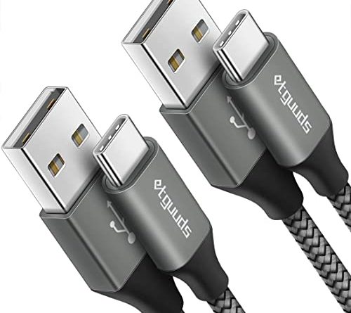 etguuds USB to USB C Cable 3ft, 2-Pack USB A to Type C Charger Cord Fast Charging for Samsung Galaxy A15 A25 A35 A55 A54, S24 S23 S22 S21 S20 S10 S10E, Note 20 10, Moto G, for iPhone 16 15, Gray