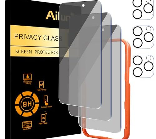 Ailun 3 Pack Privacy Screen Protector for iPhone 16 Pro Max [6.9 inch]+ 3 Pack Camera Lens Protector,Dynamic Island Compatible,Anti Spy Tempered Glass[9H Hardness]-HD [6 Pack]