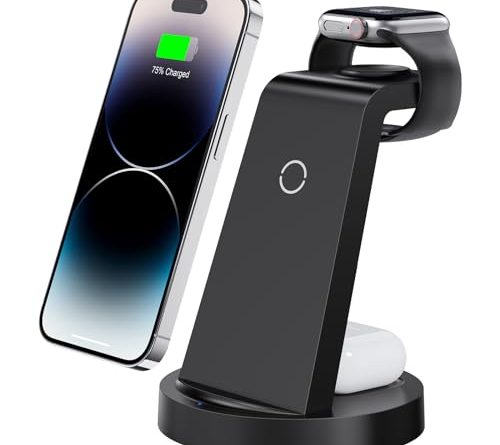 3 in 1 Charging Station for iPhone, Wireless Charger for iPhone 16e 16 15 14 13 12 11 X Pro Max & Apple Watch - Wireless Charging Station for AirPods 4 3 Pro
