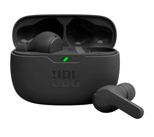 JBL Vibe Beam - True Wireless JBL Deep Bass Sound Earbuds, Bluetooth 5.2, Water & Dust Resistant, Hands-free call with VoiceAware, Up to 32 hours of battery life (Black)