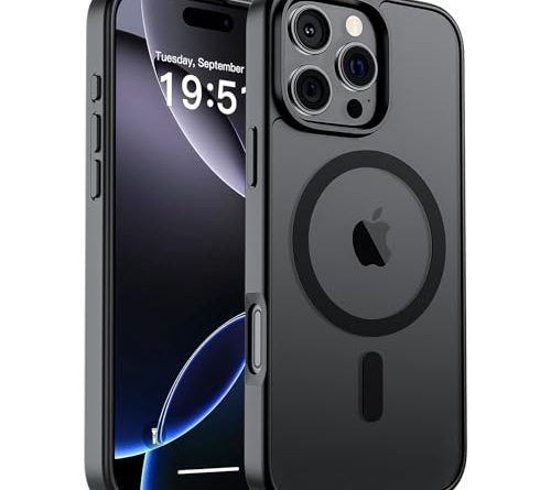 SUPFINE Magnetic for iPhone 16 Pro Case (Compatible with MagSafe) (Military Grade Drop Protection) Slim Translucent Matte Shockproof with Anti-Fingerprint Phone Case,Black