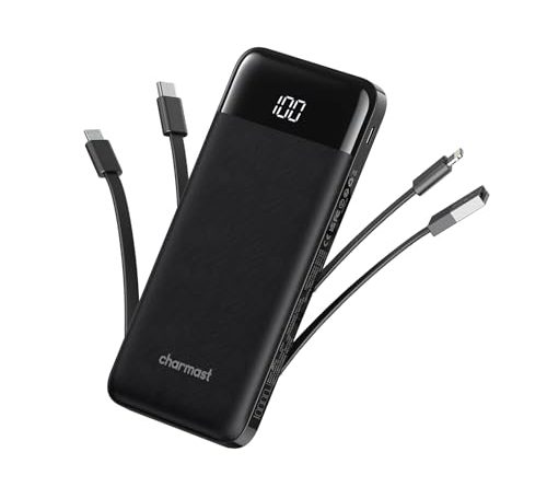 Portable Charger with Built in Cables, Portable Charger with Cords Wires Slim 10000mAh Travel Essentials Battery Pack 6 Outputs 3A High Speed Power Bank for iPhone Samsung Pixel LG Moto iPad