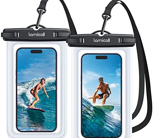 Lamicall Waterproof Phone Pouch Case - [2 Pack][Easy Lock & Heavy Duty] IPX8 Water Proof Cell Phone Dry Bag for Beach, Protector for iPhone 16 15 14 13 12 11 Pro Max Plus XS XR, Galaxy S24 S23, 4-7"