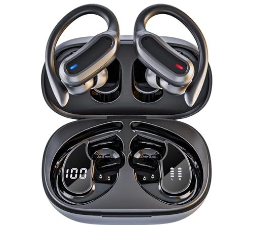 TRAUSI Wireless Earbuds, Bluetooth 5.4 Headphones, True Wireless Stereo Earphones with IPX7 Waterproof, Noise Cancelling Mic, Fast Charging and Comfort Fit Ear Buds for Sports/Workouts - Black