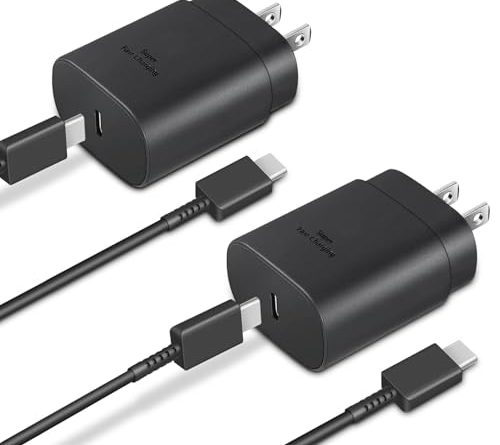 Type C Charger, 2-Pack 25W Type C Fast Charging Block with 6ft USB C Charger Cable Compatible with Galaxy S23 Ultra/S23+/S22/S21/S20/Phone 16/16 Plus/16 Pro Max/15/15 Pro Max/15 Plus-Black