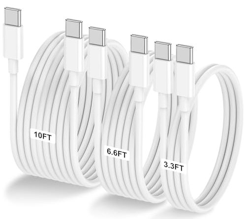3-Pack [3.3FT+6.6FT+10FT] 60W USB C to USB C Cable, Type C to Type C Cable,Fast Charging Cable for iPhone 16 15 Pro Plus Pro Max，for Galaxy S25 S24, for iPad Pro/Air, for MacBook Pro/Air and More