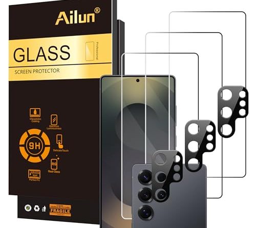 Ailun Glass Screen Protector for Galaxy S25 Ultra [6.9 Inch] 3Pack + 3Pack Camera Lens Tempered Glass Fingerprint Unlock 0.25mm Ultra Clear Anti-Scratch Case Friendly [Not For S25/S25 Plus]
