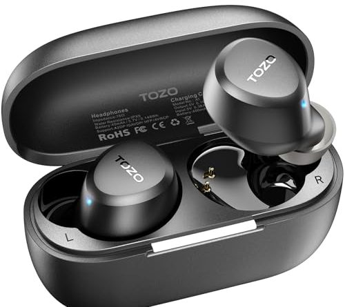 TOZO A1 Wireless Earbuds Bluetooth 5.3 Light Weight in Ear IPX5 Waterproof Headphones 2 Mic for AI Calls, Immersive Premium Sound Bass Headset with Charging Case, 32 Presets EQ Customization via App