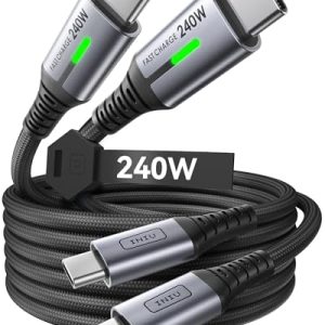 INIU USB C to USB C Cable, 240W Fast Charging [6.6ft, 2-Pack] Type C Charger Cord, Braided USBC Phone Charger Cable for iPhone 16 15 Pro Samsung S24 S23 Laptops MacBook iPad Switch Steam Deck etc.