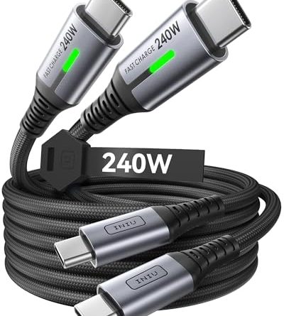 INIU USB C to USB C Cable, 240W Fast Charging [6.6ft, 2-Pack] Type C Charger Cord, Braided USBC Phone Charger Cable for iPhone 16 15 Pro Samsung S24 S23 Laptops MacBook iPad Switch Steam Deck etc.