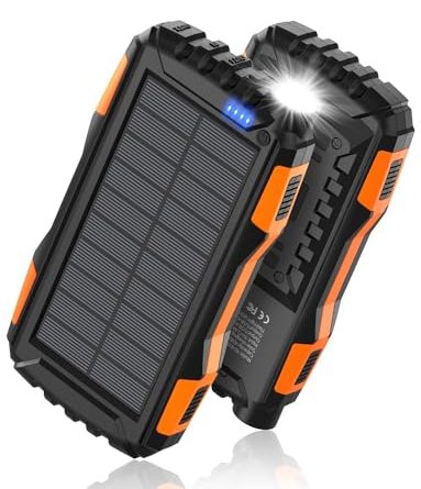 Power-Bank-Solar-Charger - 42800mAh Portable Charger,Solar Power Bank,External Battery Pack 5V3.1A Qc 3.0 Fast Charger Built-in Super Bright Flashlight (Orange)