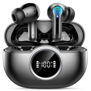 Wireless Earbuds, 2025 Bluetooth 5.4 Headphone 3D Bass Hi-Fi Stereo Ear Buds, 4 ENC Noise Cancelling Mic, 40H 3g USB-C in-Ear Earphone, IP7 Waterproof Workout Sport for Laptop Pad Android iOS, Black