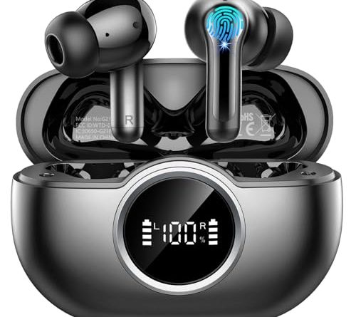 Wireless Earbuds, 2025 Bluetooth 5.4 Headphone 3D Bass Hi-Fi Stereo Ear Buds, 4 ENC Noise Cancelling Mic, 40H 3g USB-C in-Ear Earphone, IP7 Waterproof Workout Sport for Laptop Pad Android iOS, Black