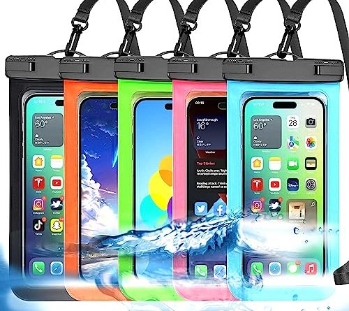 [Up to 8.3"] 5 Pack Multicolor Universal Waterproof Phone Pouch, Phone Waterproof Case Dry Bag (Protection Level: IP68) Outdoor Sports for Apple iPhone,Samsung,and More(Black,Blue,Pink,Orange,Green)