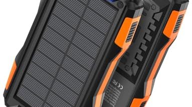Power-Bank-Solar-Charger - 42800mAh Portable Charger,Solar Power Bank,External Battery Pack 5V3.1A Qc 3.0 Fast Charger Built-in Super Bright Flashlight (Orange)