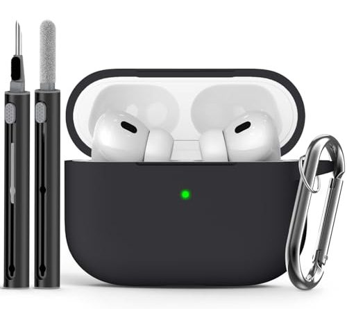 Ljusmicker for AirPods Pro Case Cover with Cleaner Kit,Soft Silicone Protective Case for Apple AirPod Pro 2nd/1st Generation Case for Women Men,AirPods Pro 2/Pro Case Accessories with Keychain-Black