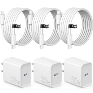 iPhone 15 16 Charger Fast Charging 3 Pack USB C Charger Block Type C Chargers 6FT Cord Wall Chargers Compatible with iPhone 16/16 Plus/16 Pro/16 Pro Max/15/15 Pro Max/iPad Pro/AirPods