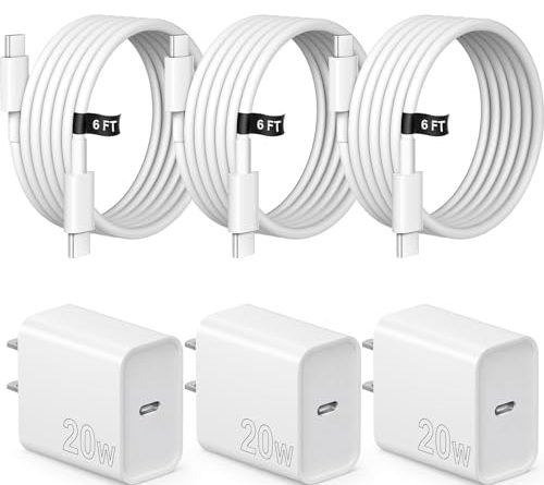 iPhone 15 16 Charger Fast Charging 3 Pack USB C Charger Block Type C Chargers 6FT Cord Wall Chargers Compatible with iPhone 16/16 Plus/16 Pro/16 Pro Max/15/15 Pro Max/iPad Pro/AirPods