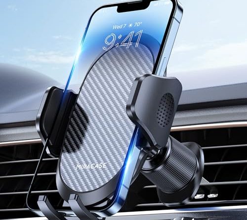 Miracase Phone Holders for Your Car with Metal Hook Clip, Air Vent Cell Phone Stand Car Mount, Universal Automobile Cradle Fit for iPhone Android and All Smartphones, Dark Black