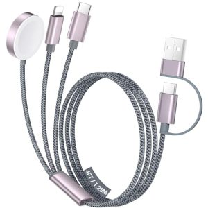 Temdan for Travel Essentials,3 in 2 USB C Cable for Apple Watch Charger/iPhone 16 Charger/Lightning,Multi Charging Cable Cord,Camping Essentials,Portable Designed for iWatch Series &iPhone 16-12-4FT