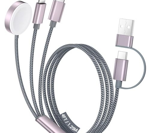 Temdan for Travel Essentials,3 in 2 USB C Cable for Apple Watch Charger/iPhone 16 Charger/Lightning,Multi Charging Cable Cord,Camping Essentials,Portable Designed for iWatch Series &iPhone 16-12-4FT
