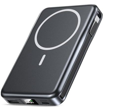 Magnetic Portable Charger, 10000mAh Power Bank, 5 in 1 Portable Charger with Built in Cable, 20W Fast Charging for Magsafe Battery Pack Compatible with iPhone 16/15/14/13 Pro/Pro Max, Samsung Series