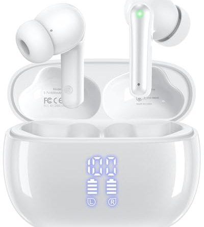 JGUG Wireless Earbuds, Bluetooth Ear Buds Headphones with LED Charging Case, Deep Bass Stereo Sound, 40 Hours Playtime, IP7, Lightweight in-Ear Earphones for iPhone Android Sports Workout