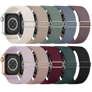 10 Pack Stretchy Bands Compatible with Apple Watch Band 40mm 38mm 41mm 42mm 44mm 45mm 46mm 49mm Women Men, Water-Resistant Solo Loop Elastic Sport Straps for iWatch Series 10 9 8 7 6 5 4 3 SE Ultra