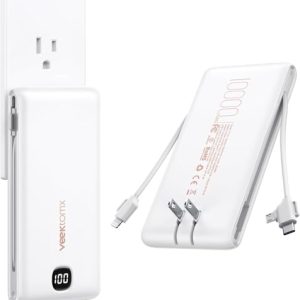 VEEKTOMX Portable Charger with Built in Cables 10000mAh, Power Bank for iPhone with Wall Plug, Travel Essential Fast Charging USB C Slim External Battery Pack for iPhone16/15/14, Samsung, iPad, etc
