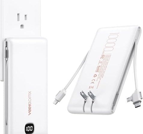 VEEKTOMX Portable Charger with Built in Cables 10000mAh, Power Bank for iPhone with Wall Plug, Travel Essential Fast Charging USB C Slim External Battery Pack for iPhone16/15/14, Samsung, iPad, etc