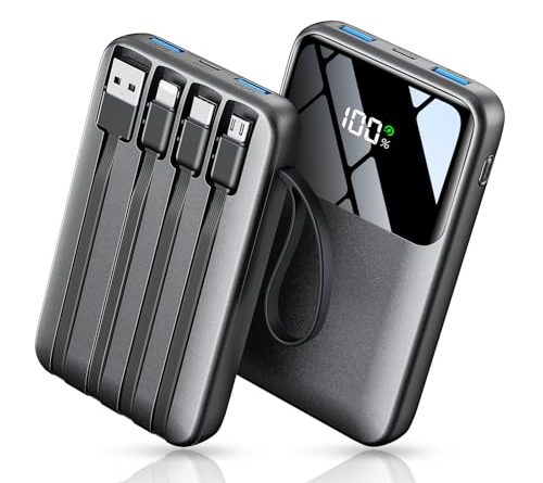 Power Bank, 15000mAh Portable Charger with Built in Cable, 22.5W Fast Charging, 6 Outputs, Slim Travel Essential Battery Pack with LED Display, Compatible with iPhone 16/15/14/13, Samsung, iPad, etc