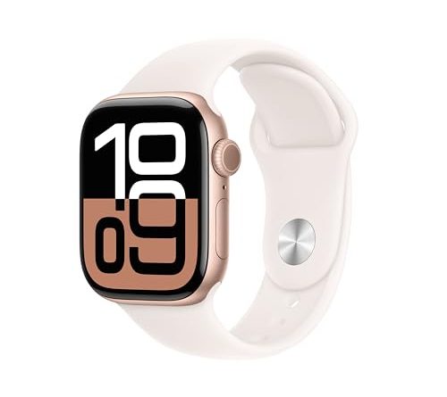 Apple Watch Series 10 [GPS 42mm case] Smartwatch with Rose Gold Aluminium Case with Light Blush Sport Band - S/M. Fitness Tracker, ECG App, Always-On Retina Display, Water Resistant