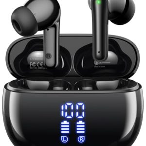 HUIFU Wireless Earbuds, Bluetooth Ear Buds Headphones, 40H Long Playtime, Stereo Deep Bass, LED Power Display, IPX7, Lightweight in Ear Earphone with Mic for iPhone Android Phone