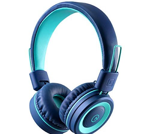 Kids Headphones - noot products K11 Foldable Stereo Tangle-Free 3.5mm Jack Wired Cord On-Ear Headset for Children/Teens/Boys/Girls/Smartphones/School/Kindle/Airplane Travel/Plane/Tablet (Navy/Teal)