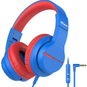 iClever Kids Headphones for School Travel, Safe Volume Limited, HD Mic Stereo Sound Over-Ear Girls Boys Headphones for Kid, FunShare Foldable 3.5mm Wired for iPad Computer, HS19