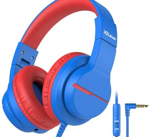 iClever Kids Headphones for School Travel, Safe Volume Limited, HD Mic Stereo Sound Over-Ear Girls Boys Headphones for Kid, FunShare Foldable 3.5mm Wired for iPad Computer, HS19