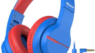 iClever Kids Headphones for School Travel, Safe Volume Limited, HD Mic Stereo Sound Over-Ear Girls Boys Headphones for Kid, FunShare Foldable 3.5mm Wired for iPad Computer, HS19