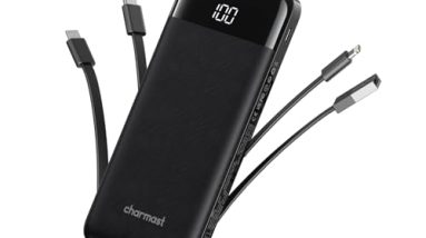 Portable Charger with Built in Cables, Portable Charger with Cords Wires Slim 10000mAh Travel Essentials Battery Pack 6 Outputs 3A High Speed Power Bank for iPhone Samsung Pixel LG Moto iPad