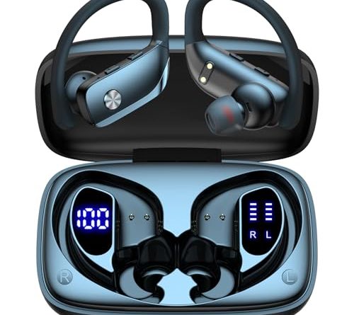 bmani Wireless Earbuds Bluetooth Headphones 48hrs Play Back Sport Earphones with LED Display Over-Ear Buds with Earhooks Built-in Mic Headset for Workout Black