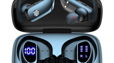 bmani Wireless Earbuds Bluetooth Headphones 48hrs Play Back Sport Earphones with LED Display Over-Ear Buds with Earhooks Built-in Mic Headset for Workout Black