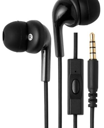 Amazon Basics Wired Earbuds with Microphone, In Ear Headphones, 3.5mm Jack, 4.2 ft long cable, S/M/L Ear Tips, Black