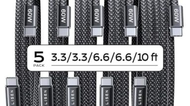 LISEN USB C Cable, 5-Pack [3.3/3.3/6.6/6.6/10FT] USBC to USBC Cable for iPhone 16e 15 Pro Max Charger Cord, 60W C to C Cable Fast Charging for Samsung Z Flip 7/S25/S24, Switch 2, iPad, MacBook Air 17