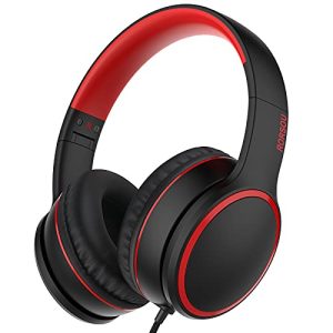 RORSOU R10 Kids Headphones Over-Ear with Microphone, Lightweight Folding Stereo Bass Headset with 1.5M No-Tangle Cord, Portable Wired Headphones for Smartphone Tablet Computer MP3 / 4 (Black)