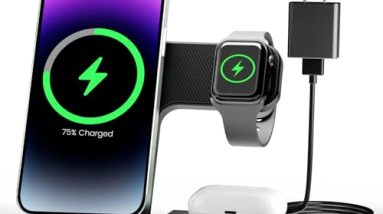 Wireless Charger iPhone Charging Station: 3 in 1 Charger Stand Multiple Devices for Apple - iPhone 16e 16 15 14 Pro Max 13 12 11 - Watch 10 9 8 7 6 5 4 3 2 SE and Ultra Series - Airpods 4 3 2 Pro