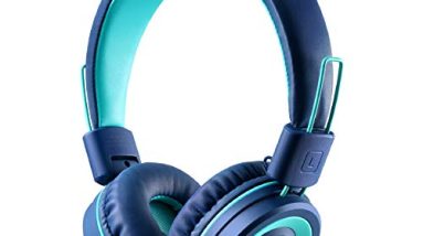 Kids Headphones - noot products K11 Foldable Stereo Tangle-Free 3.5mm Jack Wired Cord On-Ear Headset for Children/Teens/Boys/Girls/Smartphones/School/Kindle/Airplane Travel/Plane/Tablet (Navy/Teal)