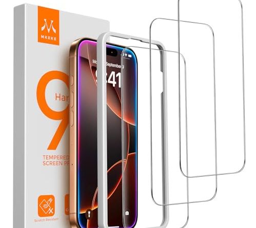 Mkeke Screen Protector for iPhone 16 Pro, 3 Pack Tempered Glass [9H Hardness] [Military-Grade Drop Protection] [Sensitive Touch] [Easy Installation Frame] [HD Clear] for iPhone 16 Pro 6.3 inch
