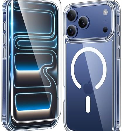 FNTCASE for iPhone 17 Pro-Max Case: Magnetic Transparent Phone Cases with Screen Protector Slim Military Grade Drop Protection Rugged Shockproof Protective Cell Phone Cover (Clear)