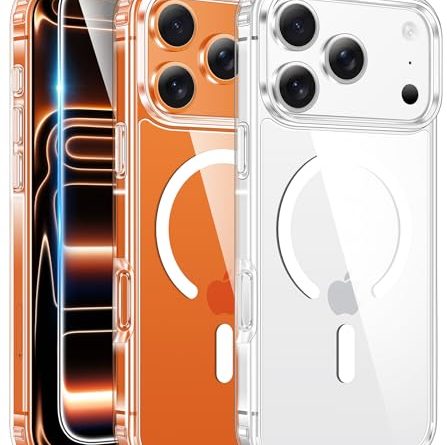 FNTCASE for iPhone 17 Pro-Max Case: Magnetic Transparent Phone Cases with Screen Protector Slim Military Grade Drop Protection Rugged Shockproof Protective Cell Phone Cover (Clear)