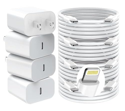 GREPHONE iPhone Charger Fast Charging,20W PD USB C Wall Charger 4 Pack with 6FT Fast Charging Cable - Fast Charger for iPhone 14/14 Pro Max/13/13 Pro/12/12 Pro/11/11 Pro/XS, iPad